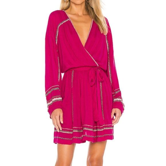 Free People Delilah Embroidered Wrap Mini Dress - Picture 1 of 9